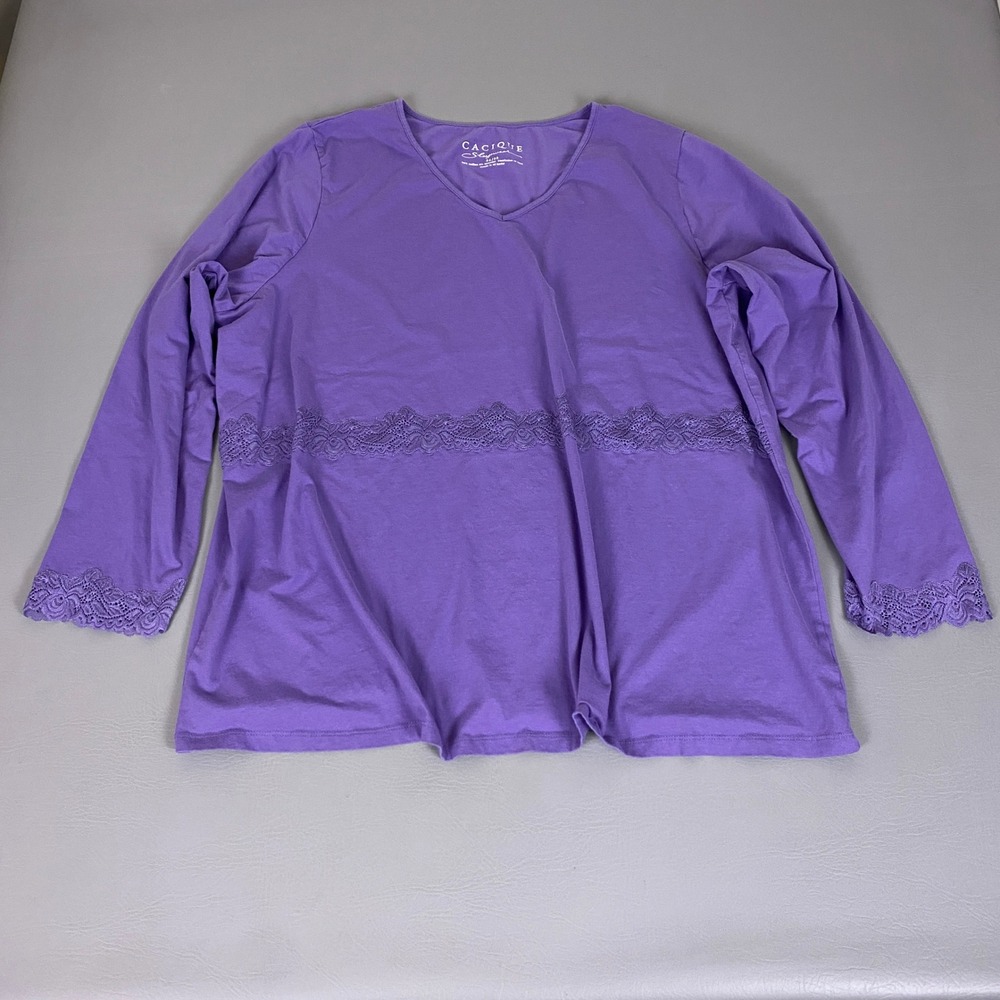 Cacique Purple Long Sleeve Lace Trim Pajama Top